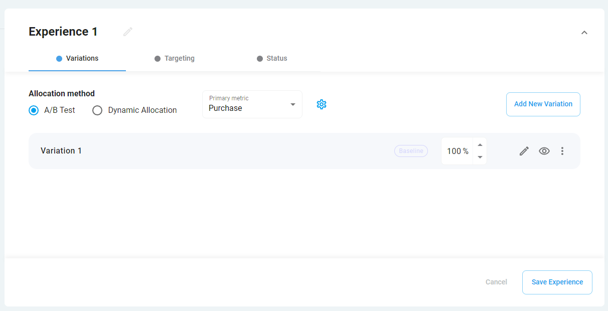 Экран настроек экспириенса